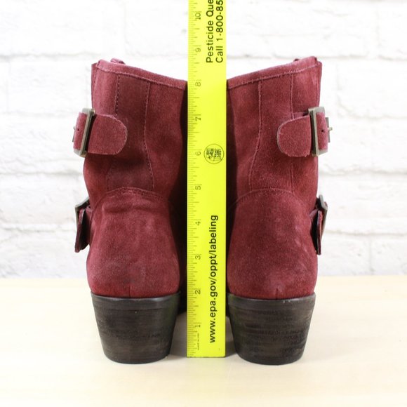 Seychelles Castanets Sand Red Suede Buckle Strap Block Heel Ankle Boots Size 11 - Picture 7 of 9